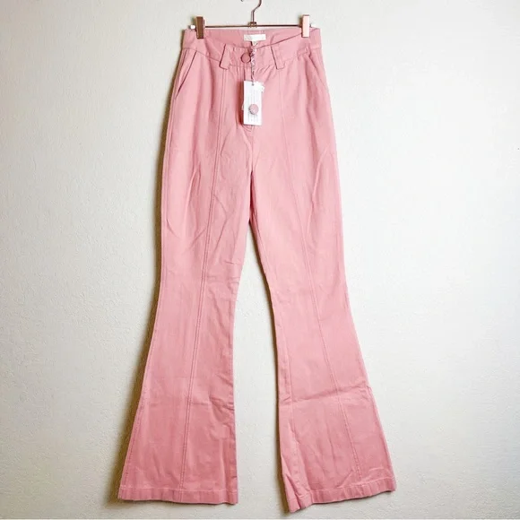 LoveShackFancy Meyerson Flared Pants Tuscany Pink Size 4 NWT - Picture 2 of 10